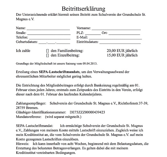 Auf dem Bild ist ein Vorschaubild für die Beitrittserklärung zu sehen.